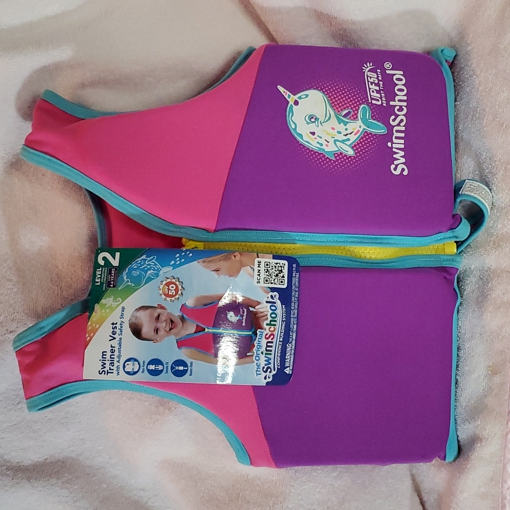 SWIM SCHOOL LVL 2 Swim Trainer Vest w/Adjust Safety Strap-Age 4-6 Yr - NEW
